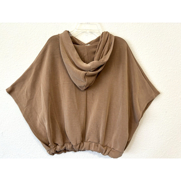 MNG by Mango Hooded‎ Poncho Cape Sweatshirt Open Sleeves Brown Tan Womens Small - Picture 2 of 5